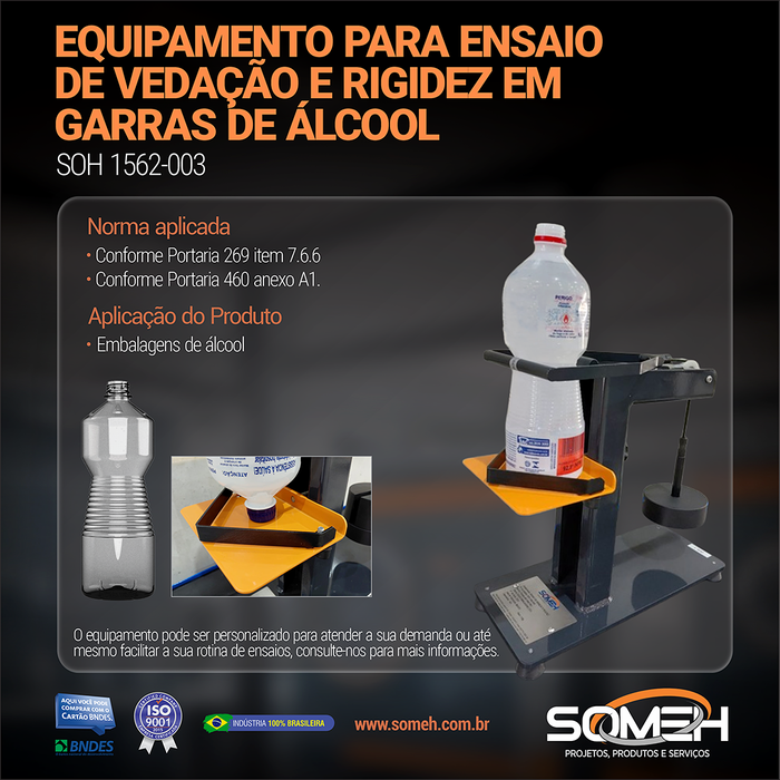 Equipamento para ensaio de vedação e rigidez em garras de alcool feed