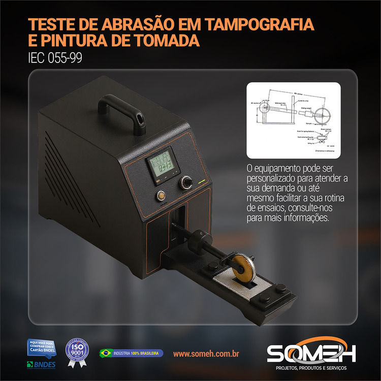 TESTE DE ABRASÃO EM TAMPOGRAFIA E PINTURA DE TOMADA IEC 055-99
